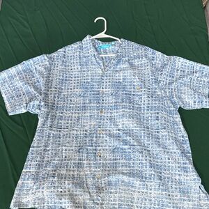 Tori Richard Hawaiian Shirt 3XB Blue Textured Aloha Button Down Big & Tall